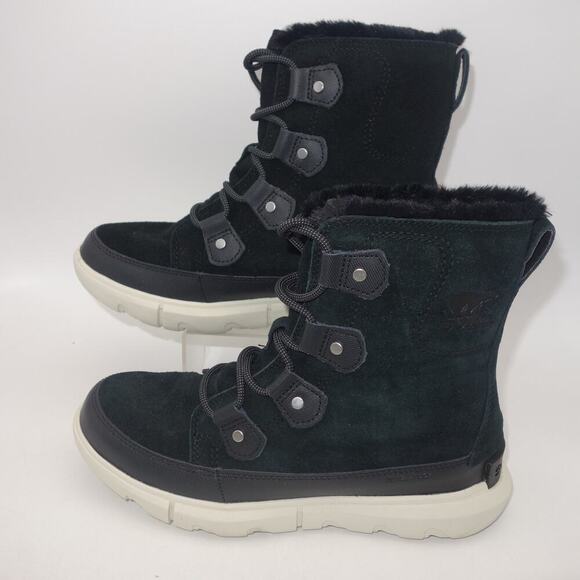 NEW Sorel Explorer II Joan Cozy Boot  BLACK Sea Salt White Women's 9 - Picture 2 of 9